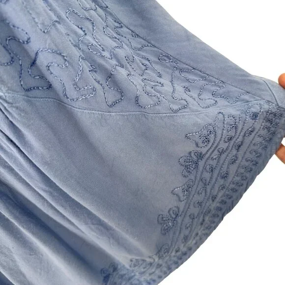 Just Cruisin Womens Blue Boho Embroidered Sleeveless Rayon Top Free Size - Picture 5 of 9